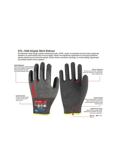 Starline Stl-1040 Köpük Nitril Kesilmez Eldiven 9 Beden 5 Çift