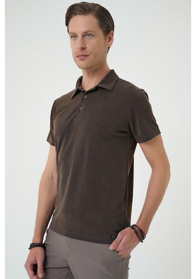 Efor Slim Fit Düğmeli Polo Yaka Pamuklu Koyu Vizon Tişört Ts 879 Vizon