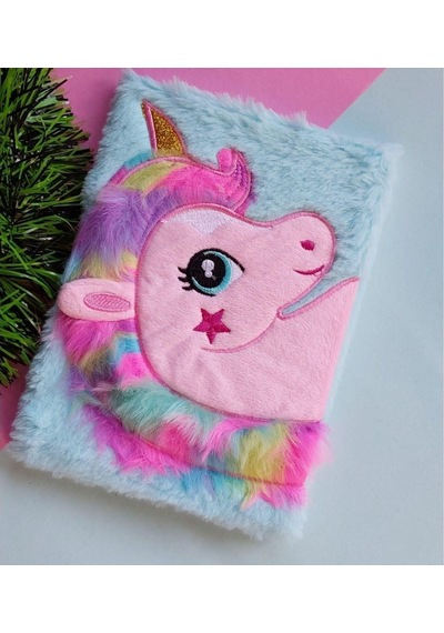 Unicorn Tasarımlı Peluş Çizgili Defter