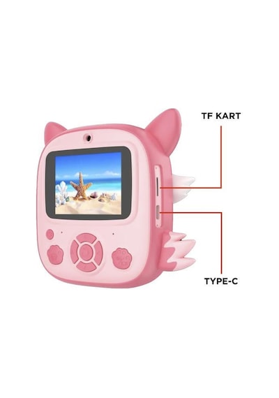 Torima Cmr-20 Pembe Dijital Video Kayıt Fotoğraf Çocuk Kamerası Termal Resim Kağıt Baskılı Yazıcı