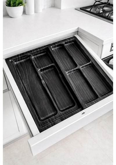Tr Plastik Mutfak Çekmece Düzenleyici, Siyah, 2 Parçalı Set, Kaşıklık Organizer, 35x45 Cm Diğer