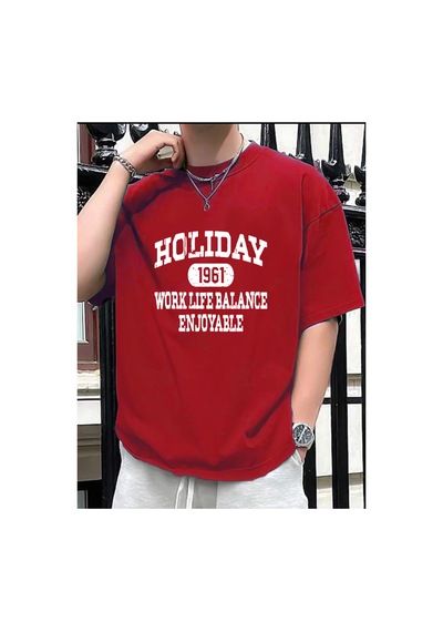 Medinenur Unisex Holiday Baskılı Tshirt Kırmızı