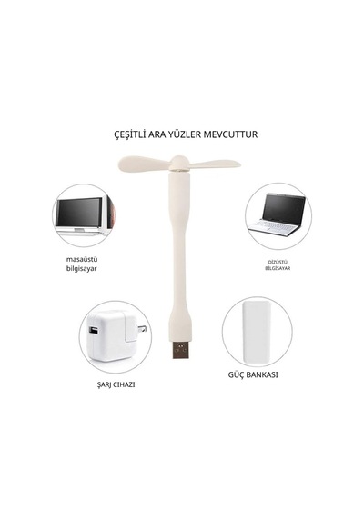 Esnek Taşınabilir Mini Usb Vantilatör Fan Serinletici Laptop Powerbank Uyumlu Sessiz Güçlü Pervane Beyaz