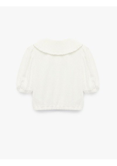 Koton Viskon Karışımlı Kısa Kollu Düğmeli Crop Bebe Yaka Bluz Ekru 6skg60066aw
