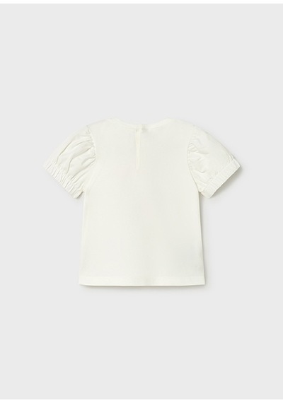 Mayoral Kız Bebek İşlemeli Balon Kol T-shirt Krem - 01078 Pembe