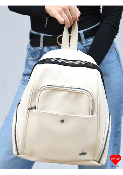 Jara Bag Freya Kadın Sırt Çantası Şık, Yumuşak Dokulu Ve 5 Bölmeli Krem