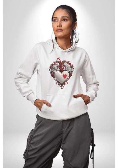 Robot Kalp Atardamar Kadın Erkek Beyaz Kapüşonlu Sweatshirt Hoodie Beyaz