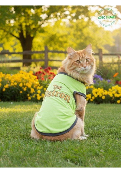 Yeşil The Patron Yazılı Kedi Ve Köpek Kıyafeti Tişörtü Elbisesi Medium/m/beden 2