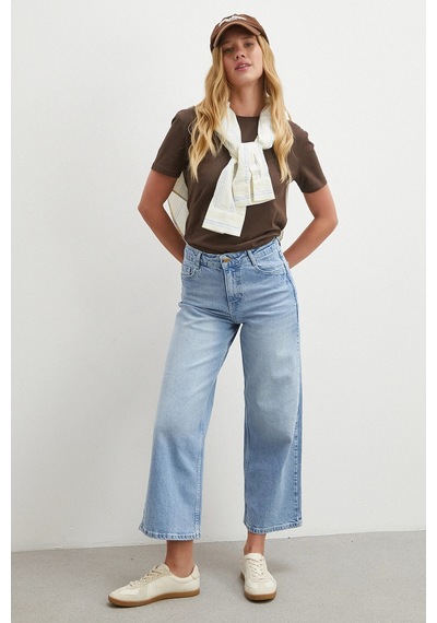 Never More Yüksek Bel Culotte Jean Mavi