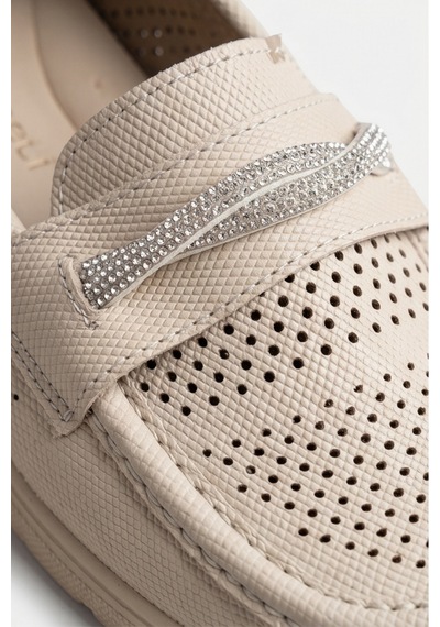Aura Comfort Ortopedik Tabanlı Işıltı Detaylı Kadın Krem Günlük Casual Loafer Ayakkabı