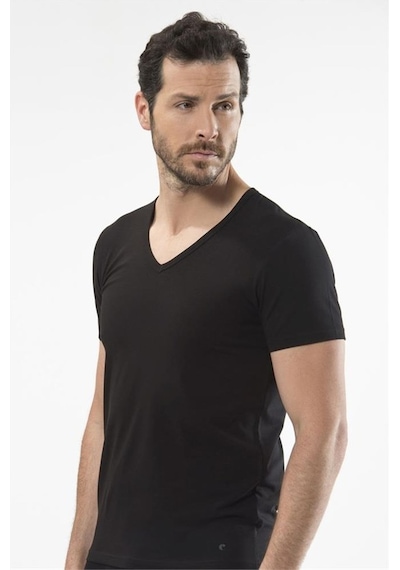 Cacharel 1306 V Yaka Kısa Kollu Erkek T-shirt - Siyah Siyah