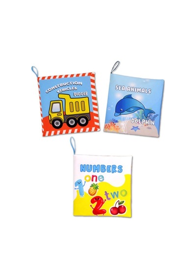 3 Kitap İngilizce Rakamlar , İş Makinaları Ve Deniz Canlıları Kumaş Sessiz Kitap E118 E122 E128 - Bez Kitap