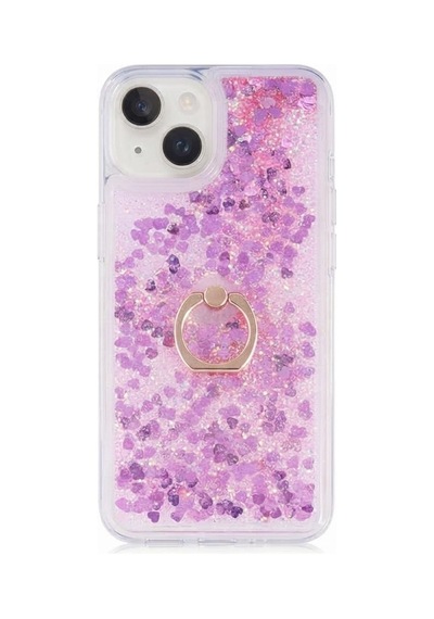 Flody Apple Uyumlu Apple iPhone 15 Kılıf Sulu Simli Akışkan Silikon Yüzüklü Pembe