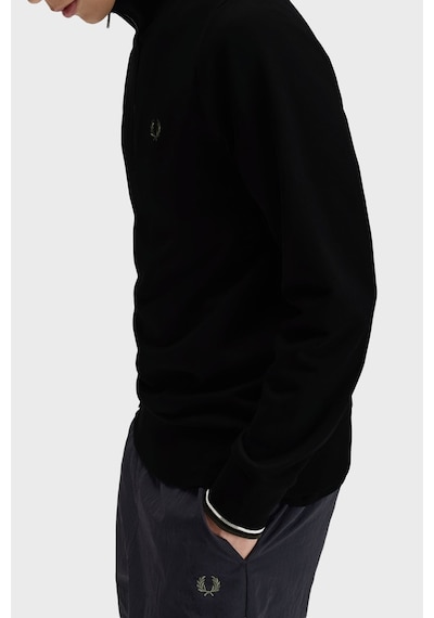 Fred Perry Logolu Pamuklu Yarım Fermuarlı Dik Yaka Sweat Erkek Sweat M3574 W54 Siyah