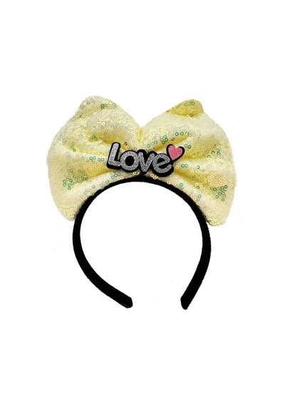 Led Işıklı 3 Farklı Fonksiyonda Yanan Gümüş Love Yazılı Sarı Fiyonk Taç 20x17 Cm Standart