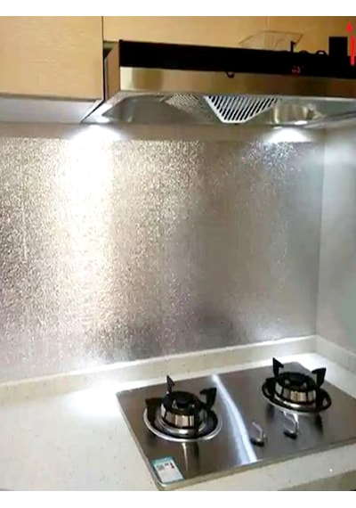 Yüksek Isıya Dayanıklı Folyo Kaplama 60x120cm 200°C Isı Dayanımlı Mutfak Tezgah Ocak Arkası Koruyucu