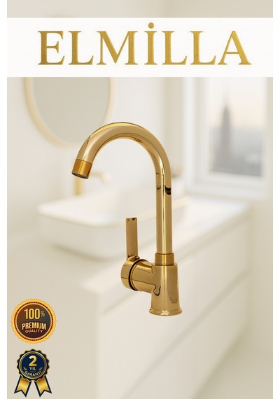Kaliteli Gold Renk Lüx Gövde Banyo Lavabo Musluğu Bataryası