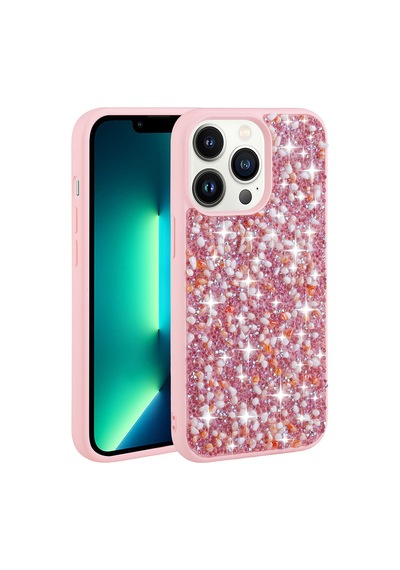 Zore Apple iPhone 12 Pro Max Uyumlu Parlak Taşlı Tasarım Omsy Linea Kılıf-pembe