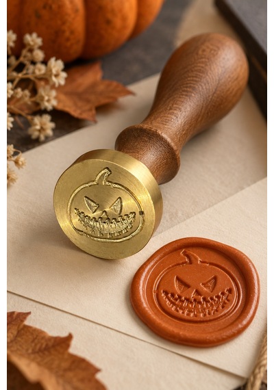 Cadılar Halloween Temalı Ahşap Pirinç Mühür - 2.5 Cm Çap, Balka Çok Renkli
