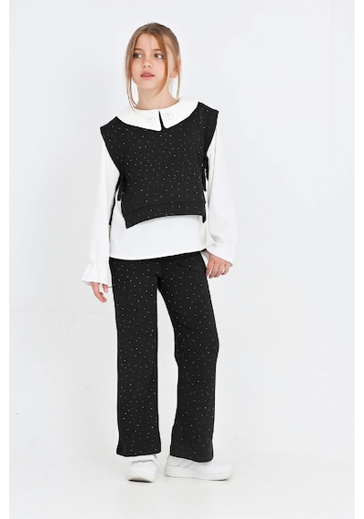 Modanino Kız Çocuk 3'lü Takım Pantolon+yelek+bluz 12429 Siyah