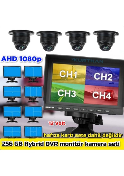 7'' Hybrid Dvr Ekran 4 Adet 150 Derece Ultra Mini Ahd Kamera Set