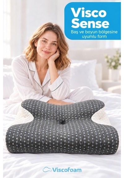 Viscosense Kelebek Yastık Visco Ortopedik Yastık - 57x37x13-11 Cm Gri