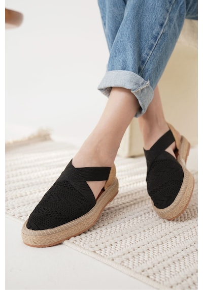 Roof Atelier Rosa Siyah Triko Espadril Ayakkabı Ayakkabı Siyah