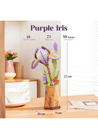 Rowood Tw121 Süsen Çiçeği Purple Iris Dıy Minyatür Maket Model Seti Ahşap 3d Wooden Puzzle Model Kit Ahşap Maket Dekoratif Hobi Seti
