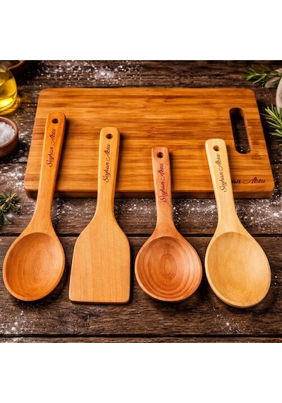 Bk Gift 5li Doğal Ahşap Bambu Kesme Tahtası Ve Servis Seti Kepçe, Pilav Kaşığı, Spatula, Kaşık Mutfak Seti Kobitmeyencom36758 Bk Gift Çok Renkli
