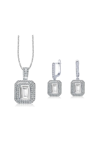 Brezza Lusso Jewelry Beyaz Full Taş Baget Attractive Kadın Kolye Küpe Seti