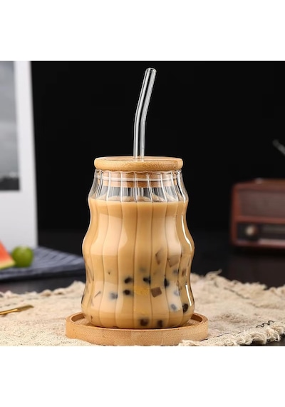 500ml Bambu Kapaklı Cam Bardak, Cam Pipetli Silikon Kapak Contalı Desenli Sıcak Soğuk İçecekler Kahve Meyve Suları Ve Çayları İçin Şık Ergonamik Tasarım Çok Renkli 500ml Bambu Kapaklı Cam Bardak, Cam Pipetli Silikon Kapak Contalı Desenli Sıcak Soğuk İçecekler Kahve Meyve Suları Ve Çayları İçin Şık Ergonamik Tasarım Çok Renkli