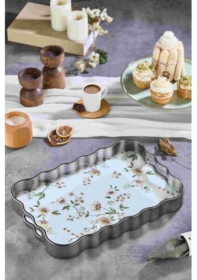 Dijital Baskılı Cam Servis Tepsisi Çiçek Motifli, 40x28 Cm