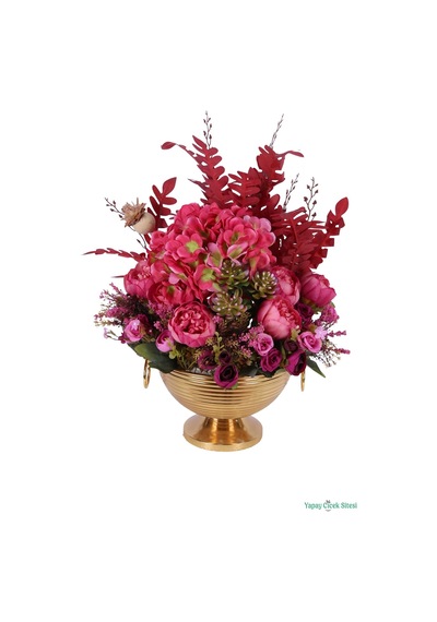 Yapay Çiçek Sitesi Metal Küpeli Saksıda Yapay Şakayık Tanzimi 61cm Pembe-kırmızı