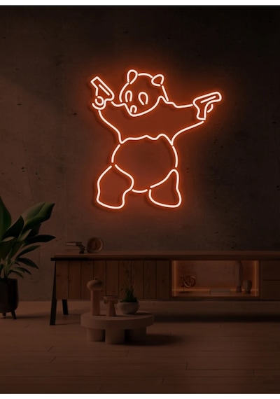 Panda Figürlü Neon Tabela Turuncu