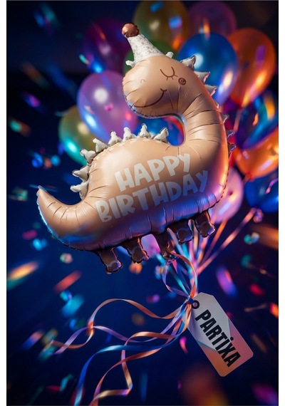 Happy Birthday Retro Açık Kahverengi Dinozor Temalı Folyo Balon Çocuk Doğum Günü Parti Süsü Çok Renkli