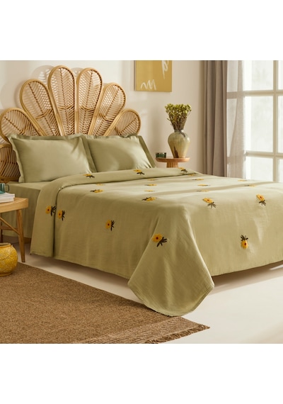 Karaca Home Sunflower %100 Pamuk Müslin Çift Kişilik Pike Takımı Adaçayı Adaçayı