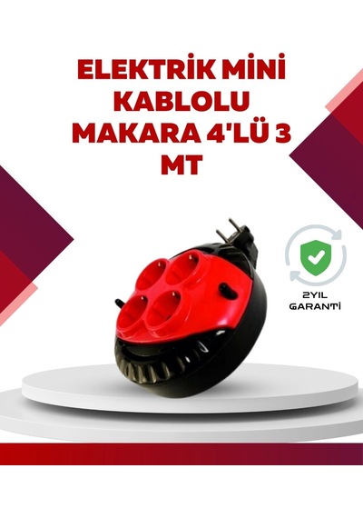Kırmızı Renk 3 Metre 4 Lü Kablolu Priz Makarası Standart