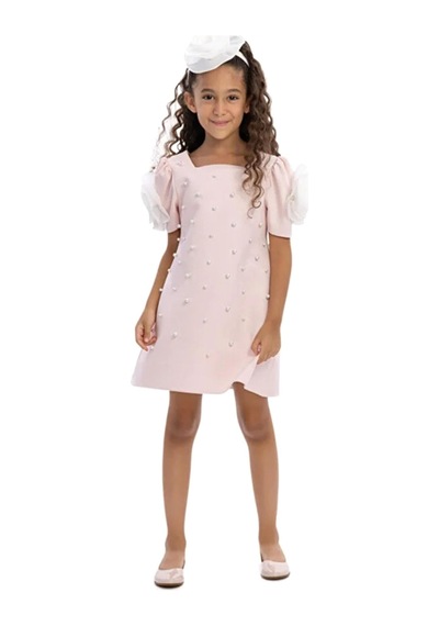 Pamina Kids Pamina Kız Çocuk Taç Tokalı İncili Elbise Pembe 36129