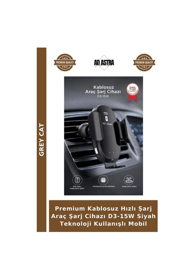Premium Kablosuz Hızlı Şarj Araç Şarj Cihazı D3-15w Siyah Teknoloji Kullanışlı Mobil