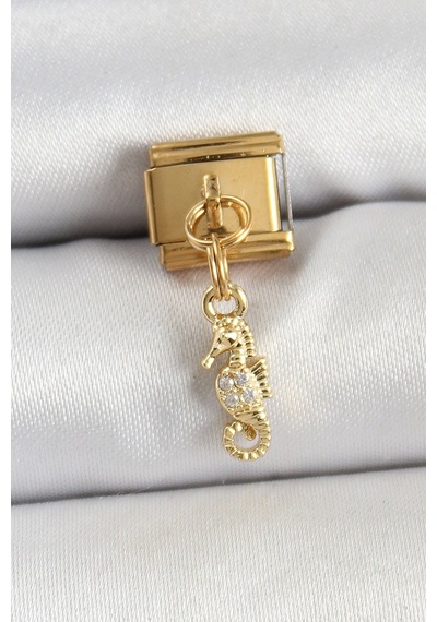 316l Çelik Sallantılı Zirkon Taşlı Çiçek Model Gold Renk Nomination Charm Altın