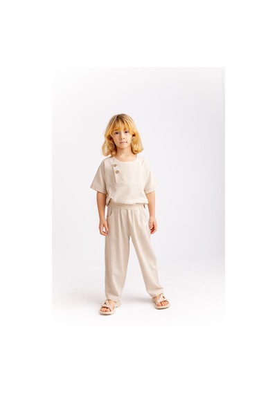Oliven The Kid Unisex Klasik Keten Pantolon Naturel Naturel Bej