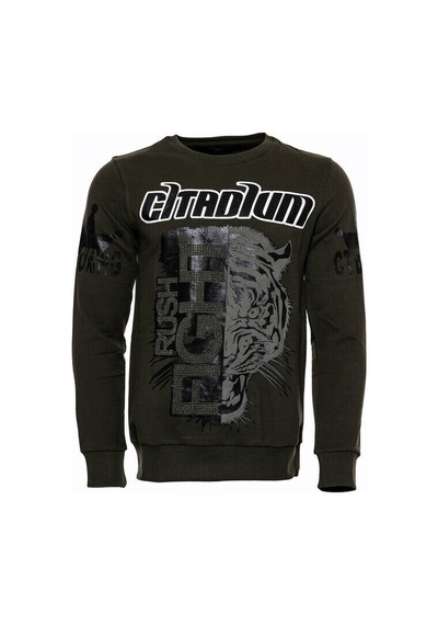 Yeşil Baskılı Taşlı Bisiklet Yaka Sweatshirt - Wessi Siyah