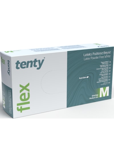 Tenty Flex Lateks Pudrasız Muayene Eldiveni 100'lü L