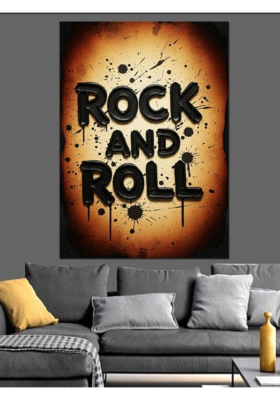 Ahşap Tablo Rock And Roll Graffiti Yazısı