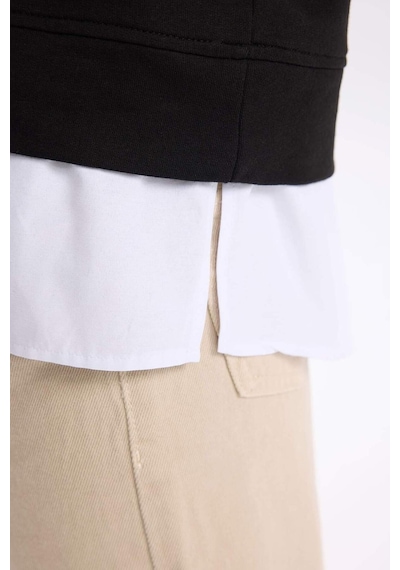 DeFacto Kız Çocuk Relax Fit Bisiklet Yaka Etek Ucu Detaylı Sweatshirt D0703A824AUBK81 Siyah