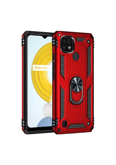 Realme C21 Kılıf Kamera Koruyucu Manyetik Standlı Tank Koruma Pazarplus Rose Gold