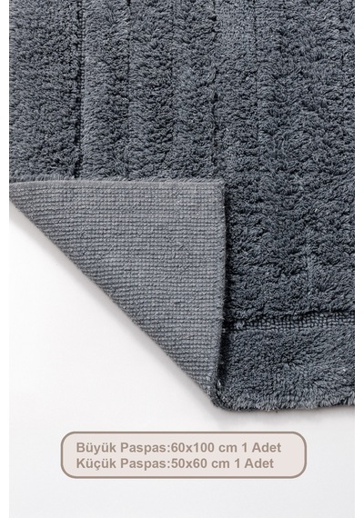 Elart Luin Banyo Halısı Paspas Takımı Pamuklu 2 Adet 60x100 Cm Antrasit Antrasit