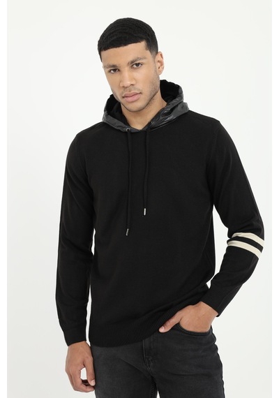Dufy Erkek Slim Fit Kapüşonlu Siyah Triko-16898