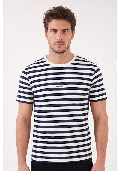 Buratti Çizgili Pamuklu Relaxed Fit Bisiklet Yaka T Shirt Erkek T Shirt 5904078 İndigo