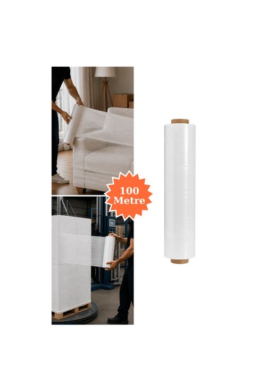 El Tipi Beyaz Streç Film Mobilya Eşya Koli Palet Paket Taşıma Sarma Koruma 40 Cm X 100 M 23 Mikron